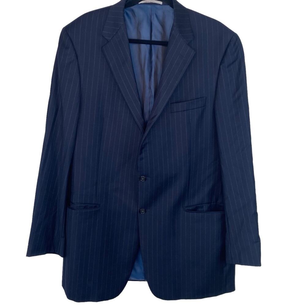 Hickey Freeman Lindsey Men's Sport Coat Blue 44‎ XLG PinStripe Wool Two Button
